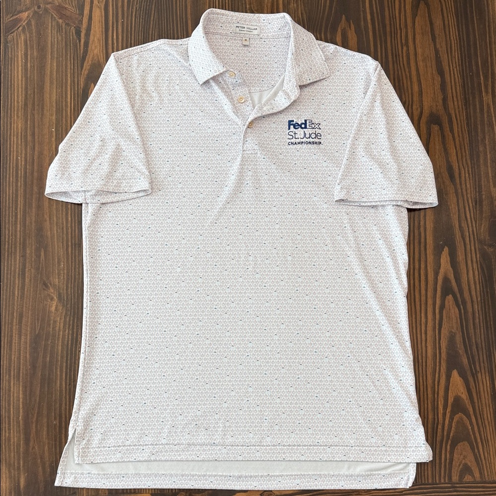 Peter Millar Guitar Banjo Pattern Golf Polo Men’s Medium White Red Blue St.Jude